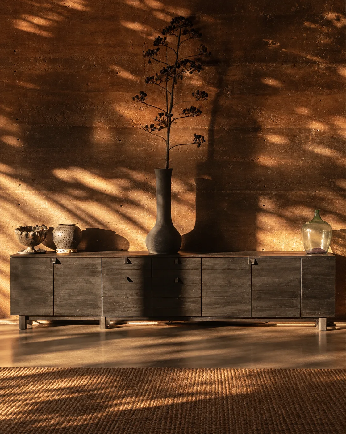 Casa Silencio: Editorial scene based on the original photo · Casa Silencio credenza.